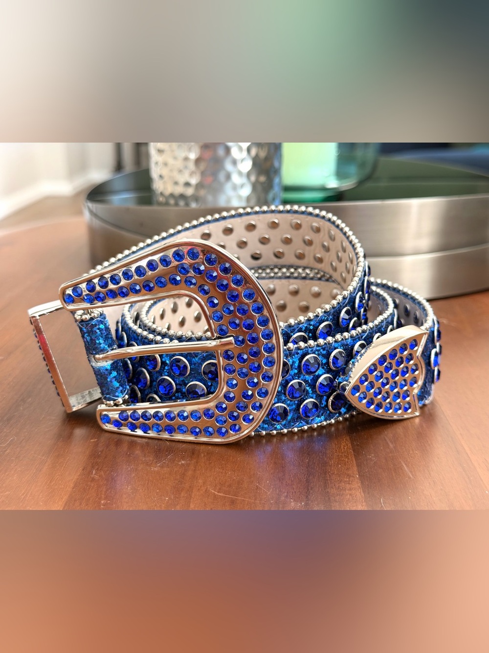 Blue Rhinestone Glitter Western Belt TS Studded Statement Large
